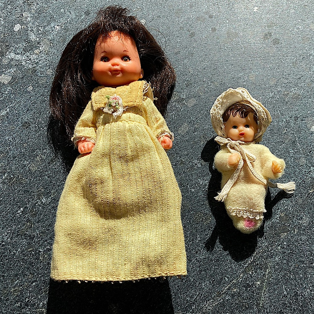 2/$15- Vintage Celluloid baby doll and Heart Family Baby Toddler